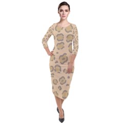 Leopard Print Quarter Sleeve Midi Velour Bodycon Dress by Sobalvarro