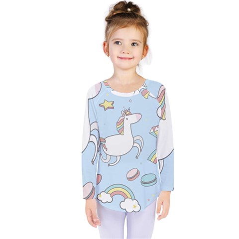 Unicorn Seamless Pattern Background Vector Kids  Long Sleeve Tee by Sobalvarro