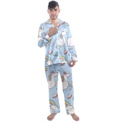 Unicorn Seamless Pattern Background Vector Men s Satin Pajamas Long Pants Set by Sobalvarro