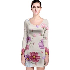 Vector Hand Drawn Cosmos Flower Pattern Long Sleeve Bodycon Dress by Sobalvarro