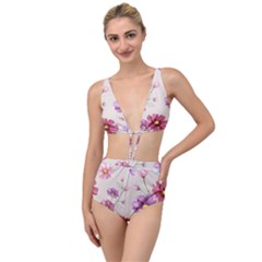 Vector Hand Drawn Cosmos Flower Pattern Tied Up Two Piece Swimsuit by Sobalvarro