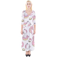 Unicorn Seamless Pattern Background Vector (1) Quarter Sleeve Wrap Maxi Dress by Sobalvarro
