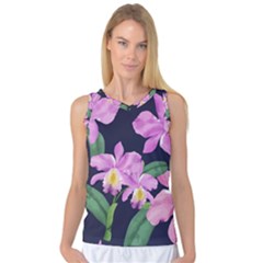 Vector Hand Drawn Orchid Flower Pattern Women s Basketball Tank Top by Sobalvarro
