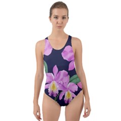 Vector Hand Drawn Orchid Flower Pattern Cut-out Back One Piece Swimsuit by Sobalvarro