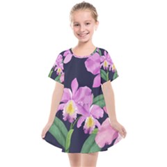 Vector Hand Drawn Orchid Flower Pattern Kids  Smock Dress by Sobalvarro