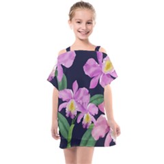 Vector Hand Drawn Orchid Flower Pattern Kids  One Piece Chiffon Dress by Sobalvarro