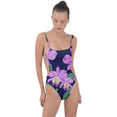 Vector Hand Drawn Orchid Flower Pattern Tie Strap One Piece Swimsuit by Sobalvarro