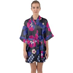 Vector Seamless Flower And Leaves Pattern Half Sleeve Satin Kimono  by Sobalvarro