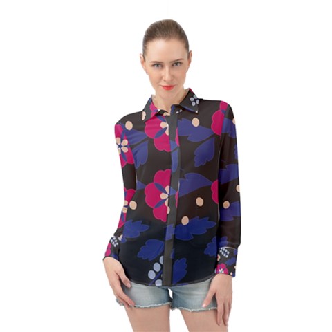 Vector Seamless Flower And Leaves Pattern Long Sleeve Chiffon Shirt by Sobalvarro