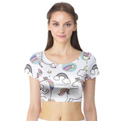 Cute Unicorns With Magical Elements Vector Short Sleeve Crop Top by Sobalvarro