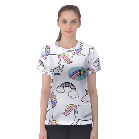 Cute Unicorns With Magical Elements Vector Women s Sport Mesh Tee by Sobalvarro