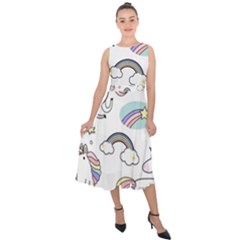 Cute Unicorns With Magical Elements Vector Midi Tie-back Chiffon Dress by Sobalvarro