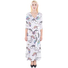Cute Unicorns With Magical Elements Vector Quarter Sleeve Wrap Maxi Dress by Sobalvarro
