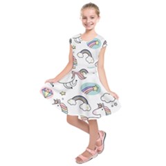 Cute Unicorns With Magical Elements Vector Kids  Short Sleeve Dress by Sobalvarro