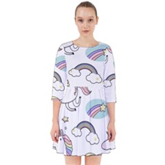 Cute Unicorns With Magical Elements Vector Smock Dress by Sobalvarro