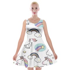 Cute Unicorns With Magical Elements Vector Velvet Skater Dress by Sobalvarro
