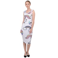Cute Unicorns With Magical Elements Vector Sleeveless Pencil Dress by Sobalvarro