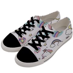 Cute Unicorns With Magical Elements Vector Men s Low Top Canvas Sneakers by Sobalvarro
