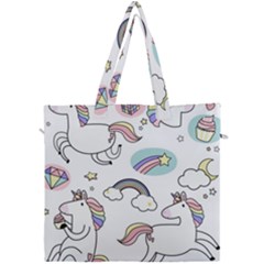 Cute Unicorns With Magical Elements Vector Canvas Travel Bag by Sobalvarro