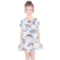 Cute Unicorns With Magical Elements Vector Kids  Simple Cotton Dress by Sobalvarro