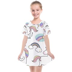 Cute Unicorns With Magical Elements Vector Kids  Smock Dress by Sobalvarro