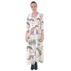 Cute Unicorns With Magical Elements Vector Button Up Maxi Dress by Sobalvarro