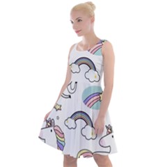Cute Unicorns With Magical Elements Vector Knee Length Skater Dress by Sobalvarro