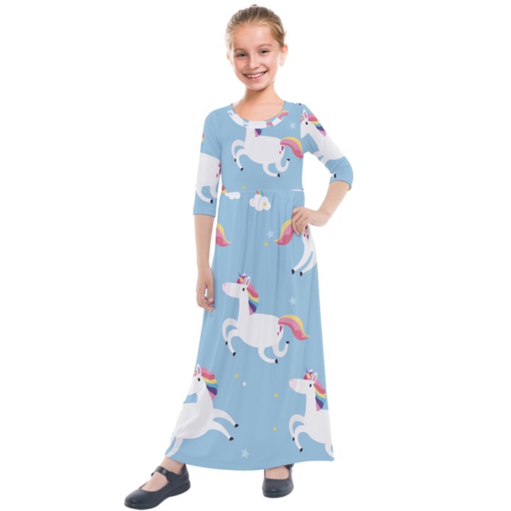 Unicorn Seamless Pattern Background Vector (2) Kids  Quarter Sleeve Maxi Dress