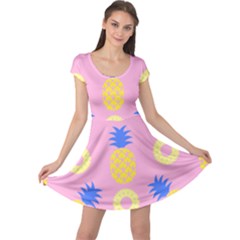 Pop Art Pineapple Seamless Pattern Vector Cap Sleeve Dress by Sobalvarro