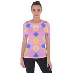 Pop Art Pineapple Seamless Pattern Vector Shoulder Cut Out Short Sleeve Top by Sobalvarro