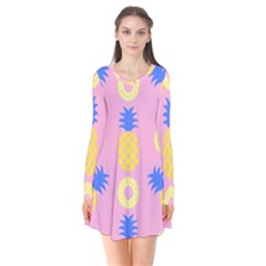 Pop Art Pineapple Seamless Pattern Vector Long Sleeve V-neck Flare Dress by Sobalvarro