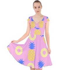 Pop Art Pineapple Seamless Pattern Vector Cap Sleeve Front Wrap Midi Dress by Sobalvarro