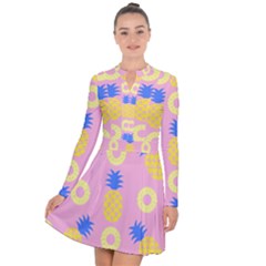Pop Art Pineapple Seamless Pattern Vector Long Sleeve Panel Dress by Sobalvarro