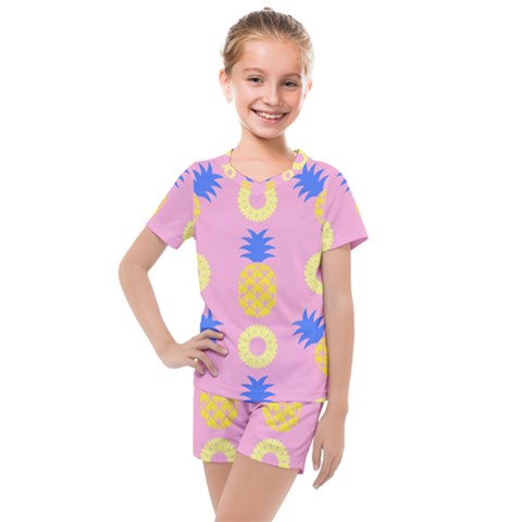 Pop Art Pineapple Seamless Pattern Vector Kids  Mesh Tee And Shorts Set by Sobalvarro