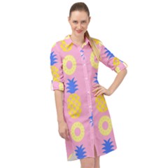 Pop Art Pineapple Seamless Pattern Vector Long Sleeve Mini Shirt Dress by Sobalvarro