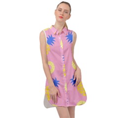 Pop Art Pineapple Seamless Pattern Vector Sleeveless Shirt Dress by Sobalvarro