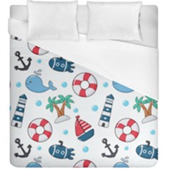 Seamless Pattern Nautical Icons Cartoon Style Duvet Cover (king Size) by Vaneshart