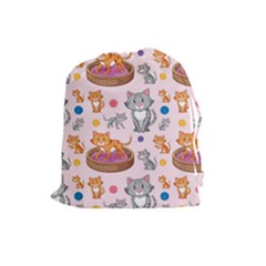 Cat Seamless Pattern Drawstring Pouch (large) by Vaneshart