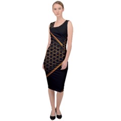 Black Arrow Gold Line Hexagon Mesh Pattern Sleeveless Pencil Dress by Vaneshart