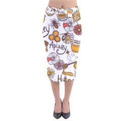 Honey Seamless Pattern Velvet Midi Pencil Skirt by Vaneshart