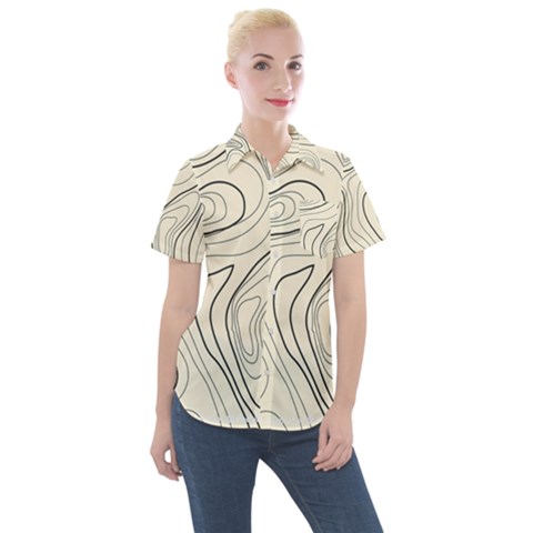 Topographic Lines Background Salmon Colour Shades Women s Short Sleeve Pocket Shirt by Vaneshart