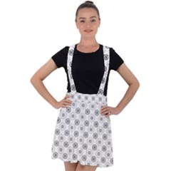 Pattern Black And White Flower Velvet Suspender Skater Skirt