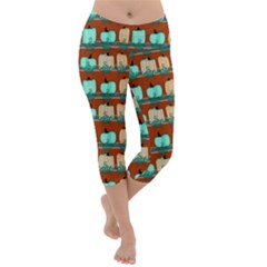 Bluegreen Pumpkins Lightweight Velour Capri Yoga Leggings by bloomingvinedesign