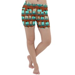 Bluegreen Pumpkins Lightweight Velour Yoga Shorts by bloomingvinedesign