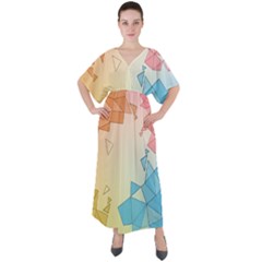 Background Pastel Geometric Lines V-neck Boho Style Maxi Dress