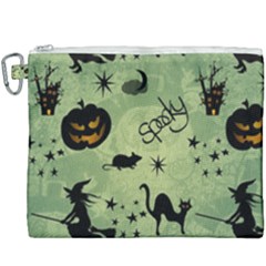Funny Halloween Pattern With Witch, Cat And Pumpkin Canvas Cosmetic Bag (xxxl) by FantasyWorld7