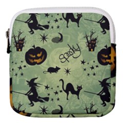 Funny Halloween Pattern With Witch, Cat And Pumpkin Mini Square Pouch by FantasyWorld7