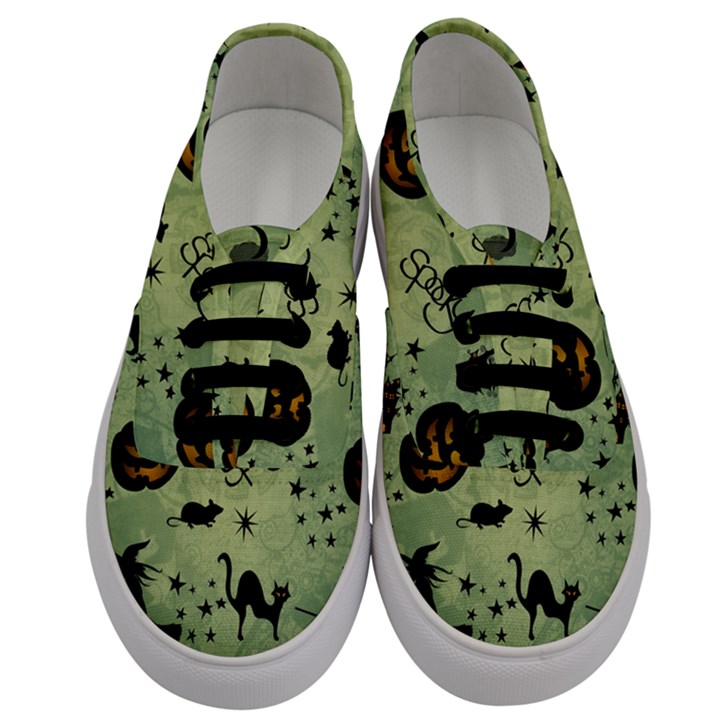 Funny Halloween Pattern With Witch, Cat And Pumpkin Men s Classic Low Top Sneakers