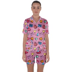 Candy Pattern Satin Short Sleeve Pyjamas Set by Sobalvarro