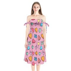 Candy Pattern Shoulder Tie Bardot Midi Dress by Sobalvarro